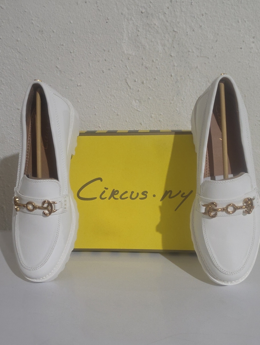 Circus NY by Sam Edelman Deanna White Loafers with Gold Chain Bit